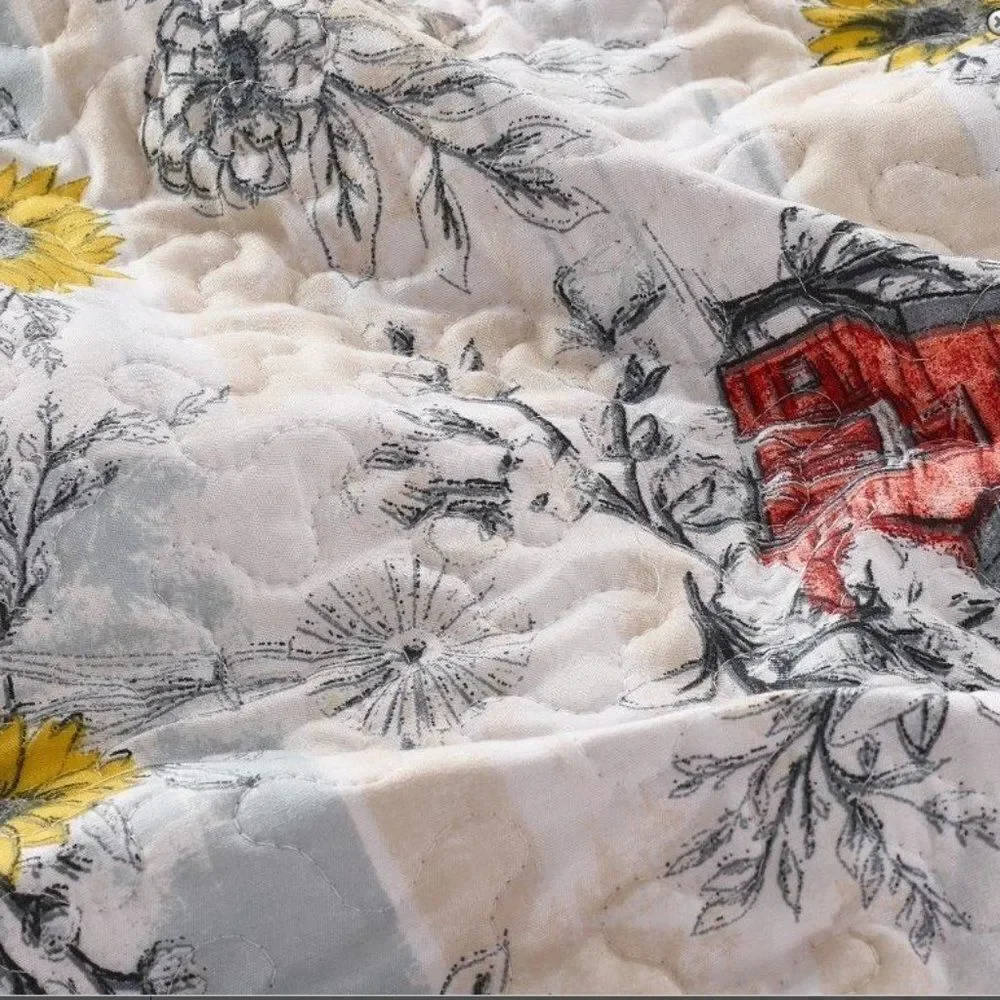 Cottagecore Sweet Home Printed Queen Quilt Set Barn Rooster Country Farmhouse